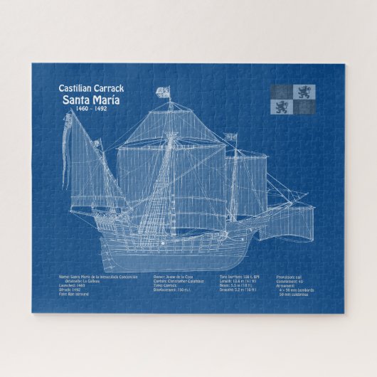 Santa Maria - Ship Blueprint Plans ABD ジグソーパズル (横)