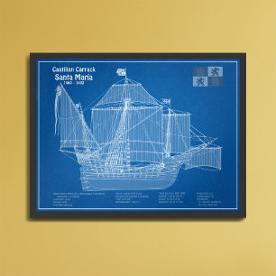 Santa Maria - Ship Blueprint Plans ABD フォトプリント