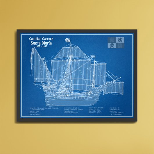 Santa Maria - Ship Blueprint Plans ABD フォトプリント