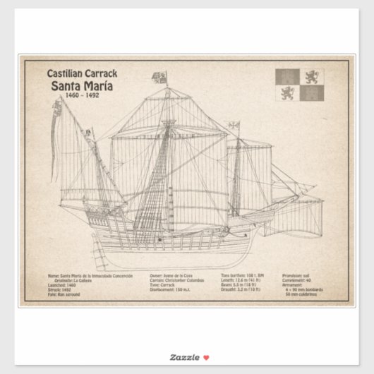 Santa Maria - Ship Blueprint Plans SD シール (シート)