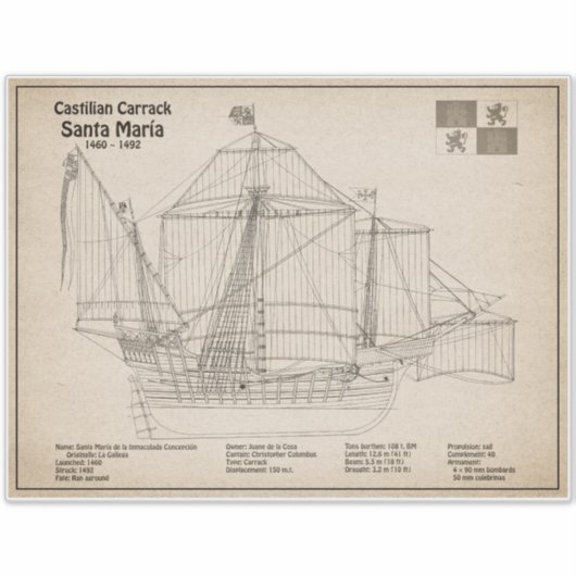 Santa Maria - Ship Blueprint Plans SD シール (正面)