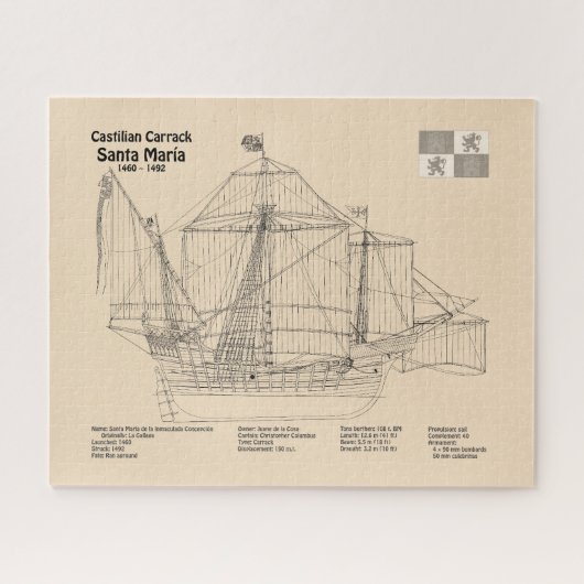 Santa Maria - Ship Blueprint Plans SD ジグソーパズル (横)