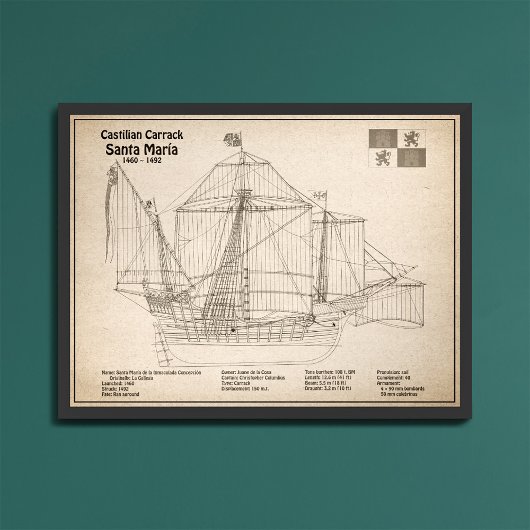 Santa Maria - Ship Blueprint Plans SD フォトプリント