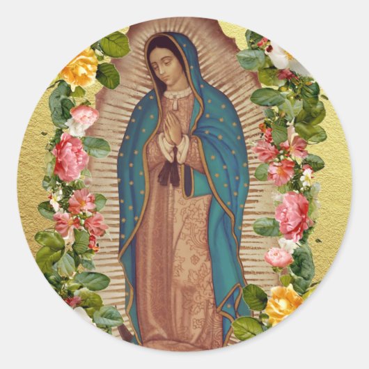 Santa Maria, Virgen de Guadalupe Mother Mary Roses ラウンドシール (正面)