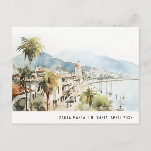 Santa Marta Colombia Watercolor Landscape Travel シーズンポストカード (正面)