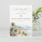 Santa Marta Colombia Watercolor Landscape Wedding セーブザデート (スタンド正面)