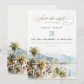 Santa Marta Colombia Watercolor Landscape Wedding セーブザデート (正面/裏面)