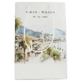 Santa Marta Colombia Watercolor Landscape Wedding ミディアムペーパーバッグ (正面)