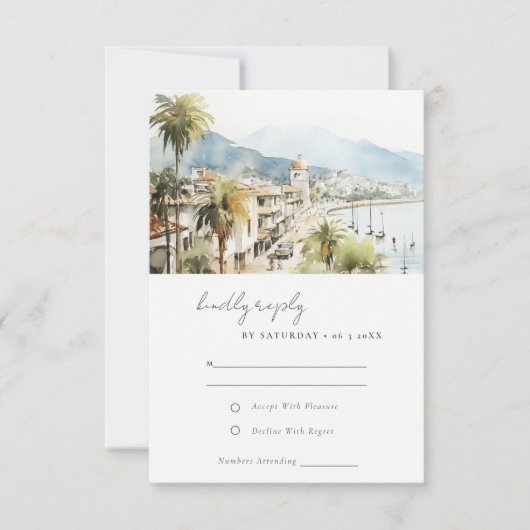 Santa Marta Colombia Watercolor Landscape Wedding 出欠カード (正面)