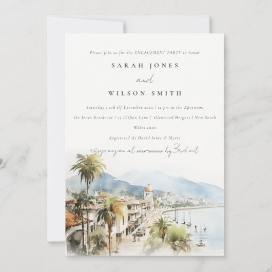 Santa Marta Colombia Watercolor Scape Engagement 招待状 (正面)