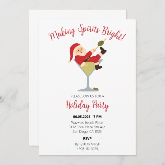 Santa Martini Christmas Party Invite 招待状 (正面/裏面)