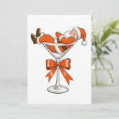 Santa Martini Coquette Girly Christmas Bow Festive シーズンカード (スタンド正面)