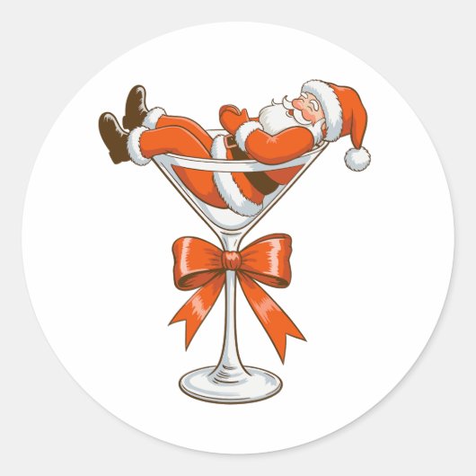 Santa Martini Coquette Girly Christmas Bow Festive ラウンドシール (正面)