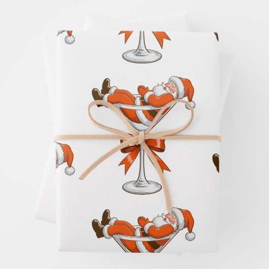 Santa Martini Coquette Girly Christmas Bow Festive ラッピングペーパーシート (インサイチュ)