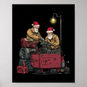 Santa Mechanic Christmas Funny Workshop Engine Rep ポスター (正面)