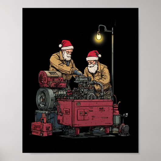 Santa Mechanic Christmas Funny Workshop Engine Rep ポスター (正面)
