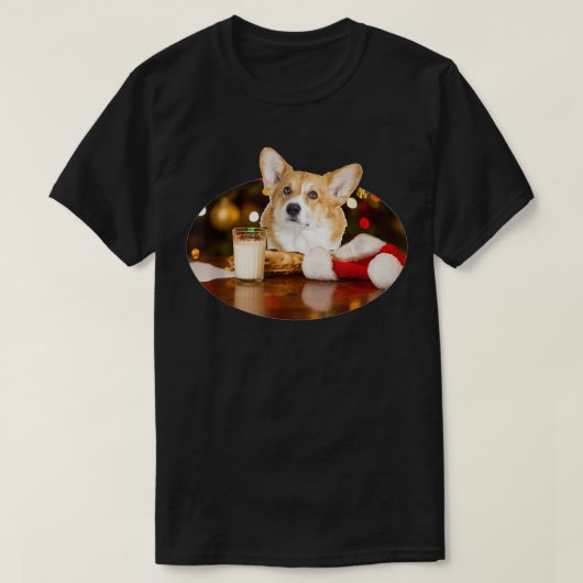 Santa Milk n Cookies Dog Corgi Tシャツ (デザイン正面)