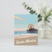 Santa Monica Beach Pier Vintage Art ポストカード (スタンド正面)