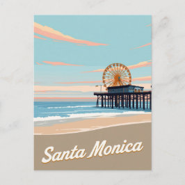 Santa Monica Beach Pier Vintage Art ポストカード