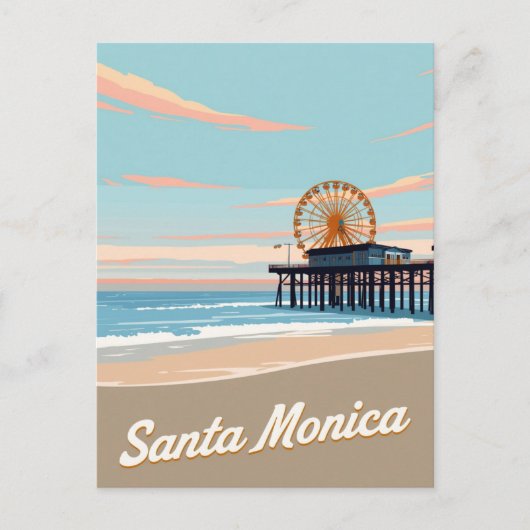 Santa Monica Beach Pier Vintage Art ポストカード (正面)