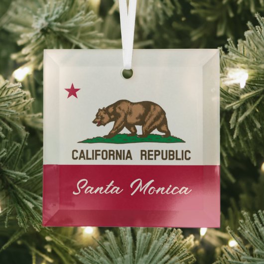 Santa Monica California Republic flag Christmas ガラスオーナメント (インサイチュ)