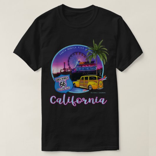 Santa Monica Pier California 66 End Of The Trail S Tシャツ (デザイン正面)