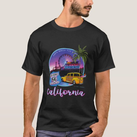 Santa Monica Pier California 66 End Of The Trail Tシャツ (正面)