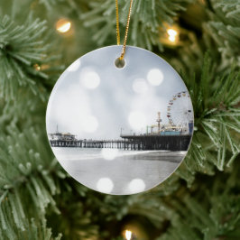 Santa Monica Pier - Gray Sparkles Photo Edit セラミックオーナメント
