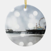 Santa Monica Pier - Gray Sparkles Photo Edit セラミックオーナメント (正面)