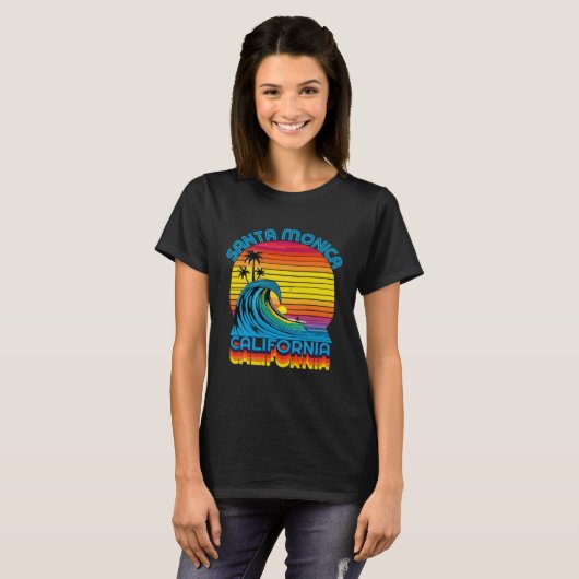 Santa Monica Retro Throwback Surf & Beach Souvenir Tシャツ (正面フル)
