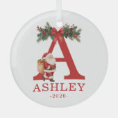 Santa Monogrammed and Name Family Matching ガラスオーナメント (正面)