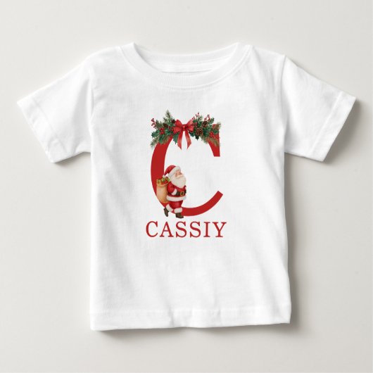 Santa Monogrammed and Name Family Matching ベビーTシャツ (正面)