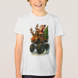 Santa Monster Truck Reindeer – Funny Christmas トライブレンドＴシャツ
