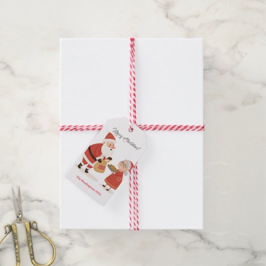 Santa Mrs Claus Merry Christmas ギフトタグ (より糸付き)