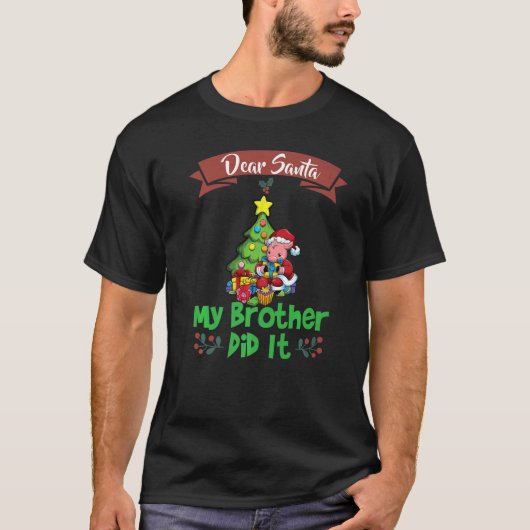 Santa My Brother親愛はクリスマスの兄弟姉妹を宣伝した Tシャツ (正面)