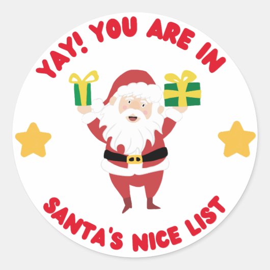 Santa Nice Listクリスマスステッカー ラウンドシール (正面)