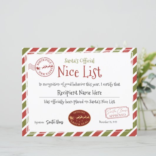 Santa Nice List証明書、Santa Claus Nice List (スタンド正面)