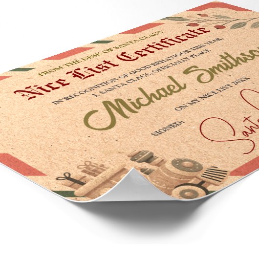Santa Nice List Certificate ポスター (角)
