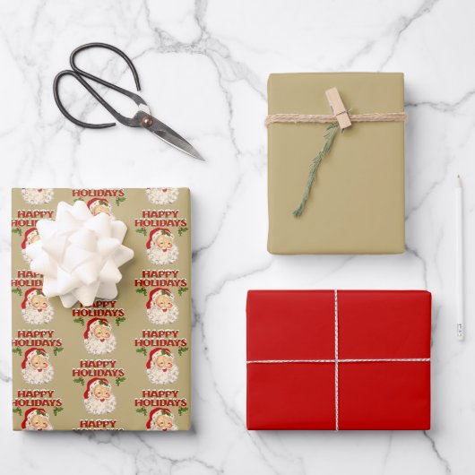 Santa No 2 Happy Holidays ラッピングペーパーシート (正面)