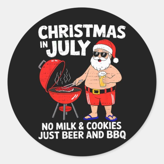 Santa No Milk Cookies Just Bbq Funny Christmas In  ラウンドシール (正面)
