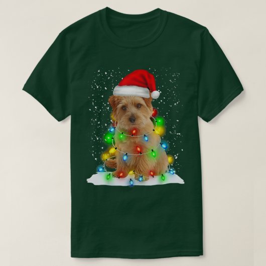 Santa Norfolk Terrier Christmas Light Pajama Dog X Tシャツ (デザイン正面)