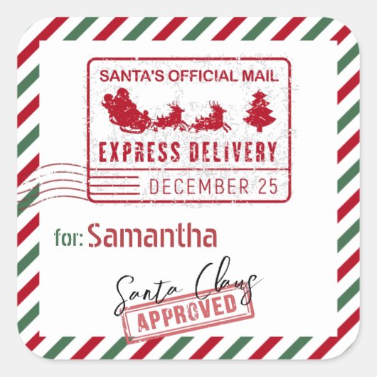 Santa Nort Pole Deliveryからのクリスマスメール スクエアシール (正面)