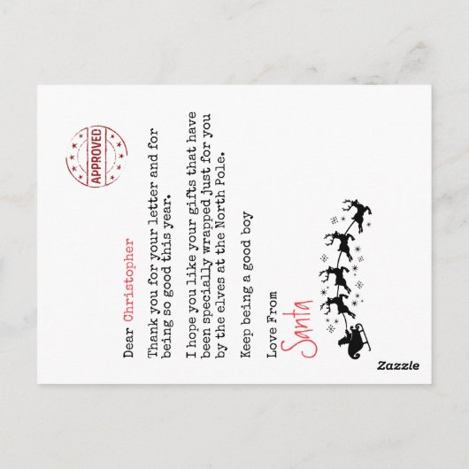 Santa North Poleの反応の子供からの手紙 ポストカード (裏面)