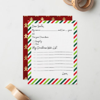 Santa Noteカードへの子のウィッシュリスト ノートカード