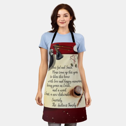 Santa Note Peace おもしろい Request Quill Pen Medium エプロン (着用した状態)