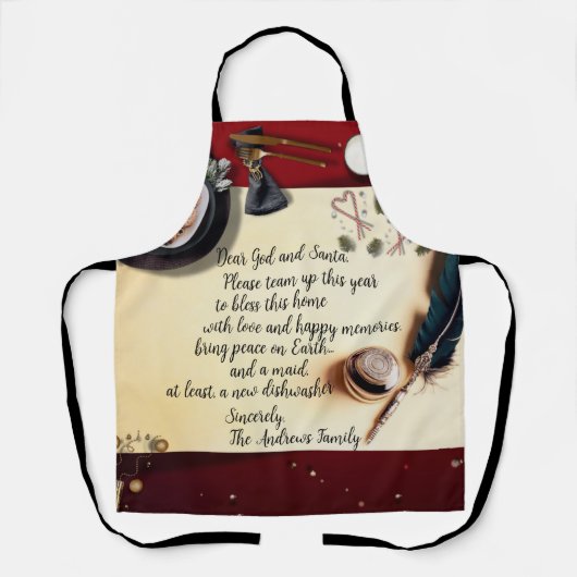 Santa Note Peace おもしろい Request Quill Pen Medium エプロン (正面)