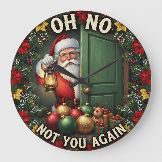 Santa Oh No Not Again ラージ壁時計 (正面)
