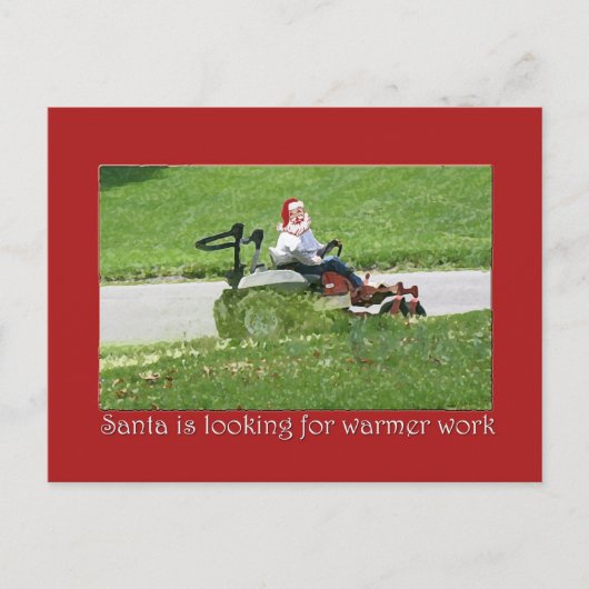 Santa on a lawnmower Holiday Customer Annovation シーズンポストカード (正面)