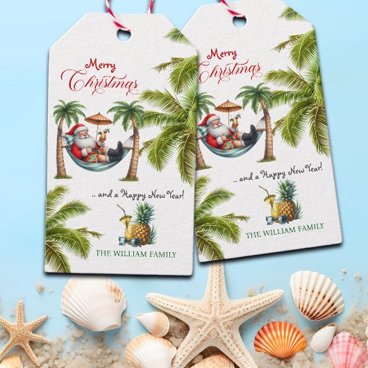 Santa on a Tropical Island Christmas ギフトタグ