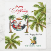Santa on a Tropical Island Christmas ワインラベル (シングルラベル)